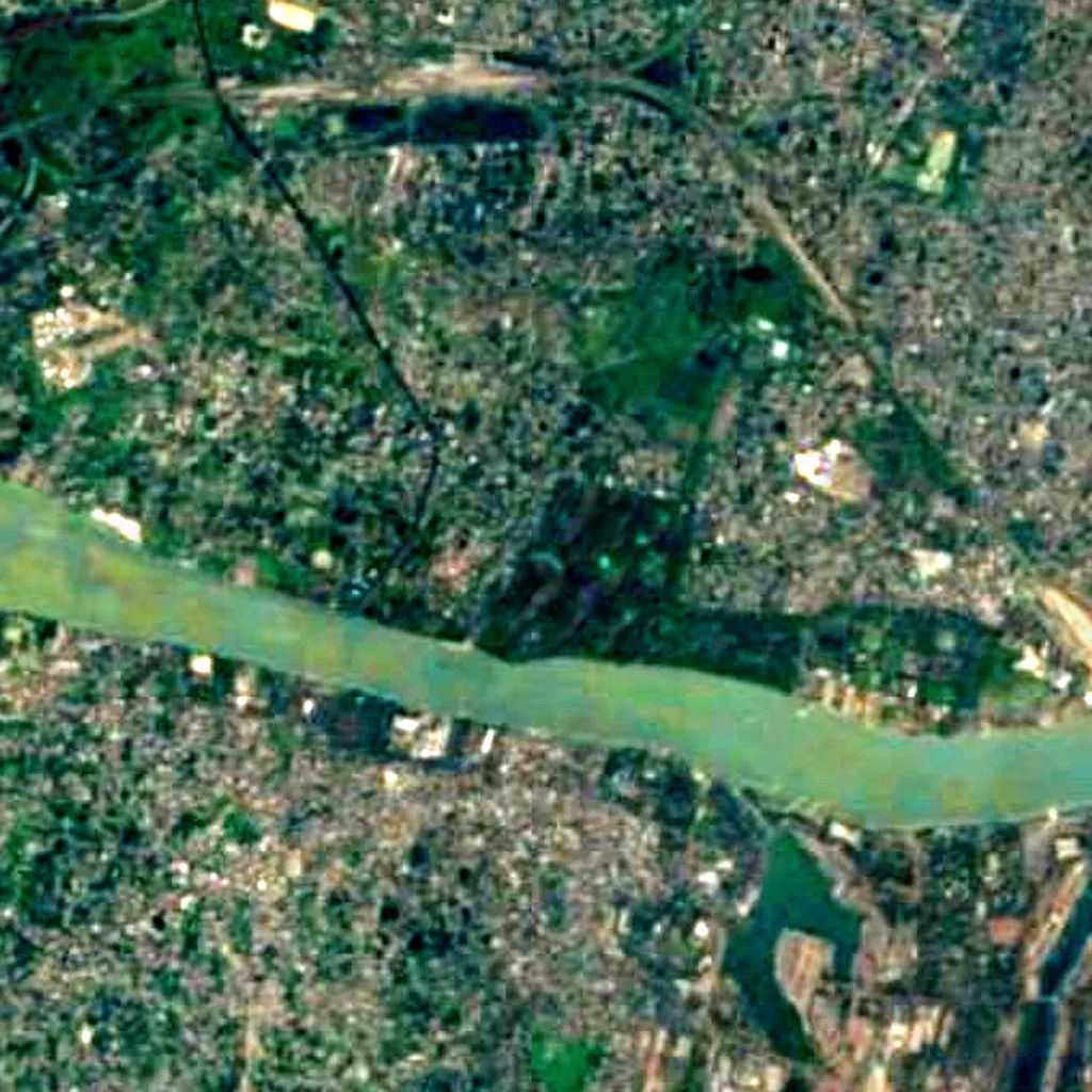 Acharya Jagadish Chandra Bose Indian Botanic Garden seen from above (Sentinel-2)