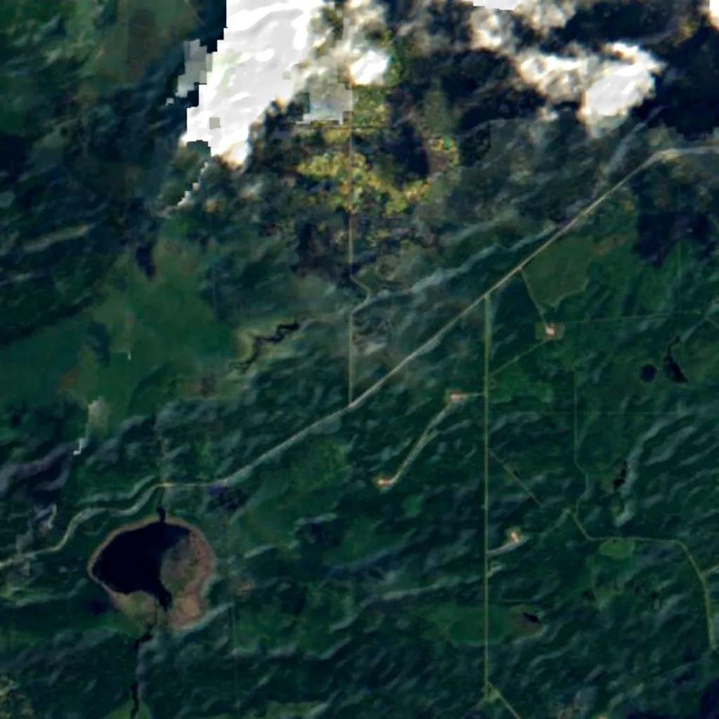 Alberta-British Columbia foothills forests seen from above (Sentinel-2)
