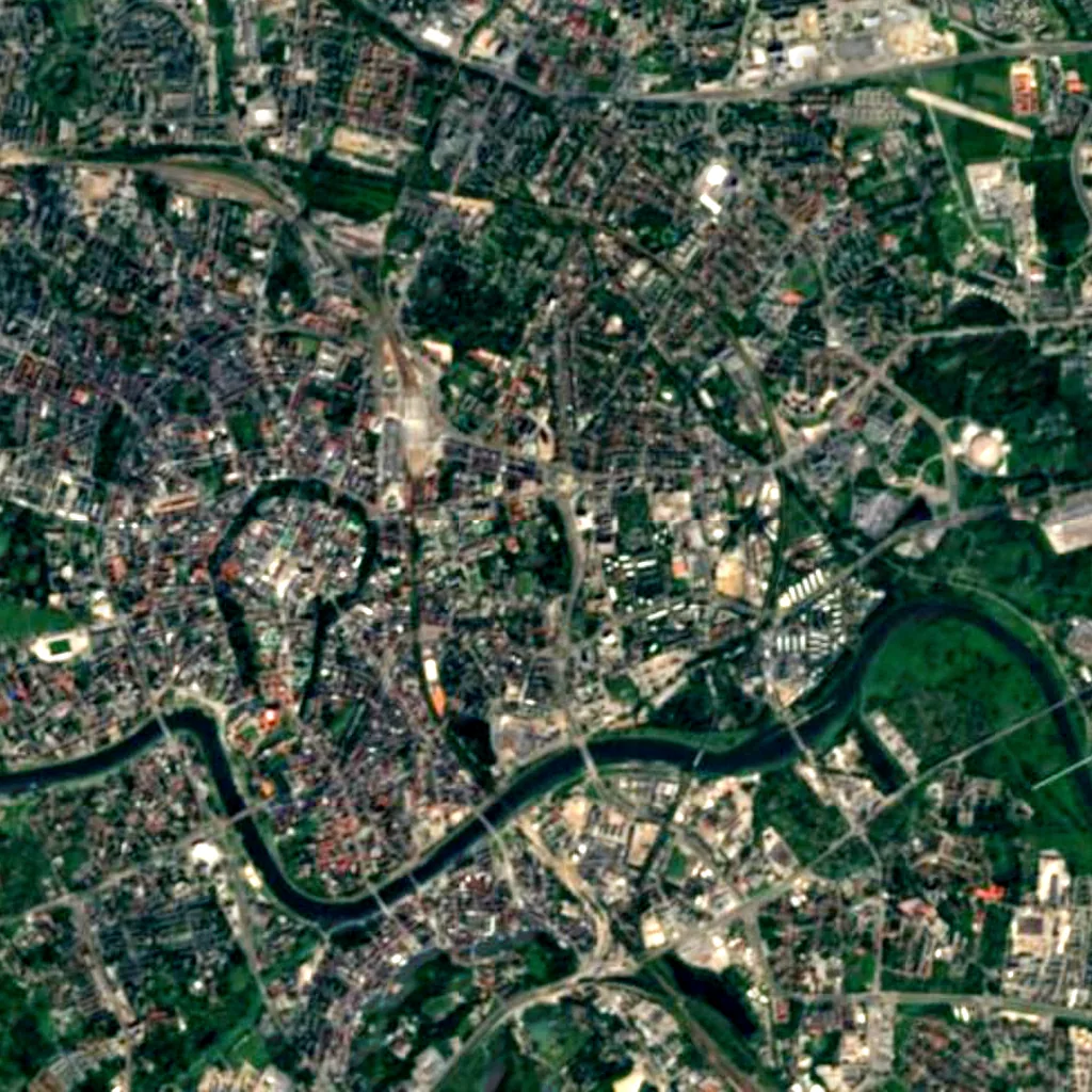 Giardino botanico di Cracovia visto dall'alto (Sentinel-2)