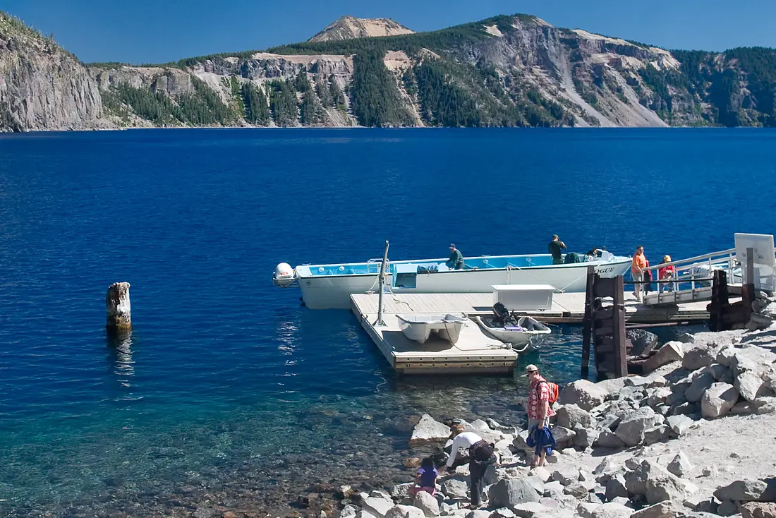Boat Launch at Cleetwood Cove with the Old Man of the Lake to the left (4105429577)