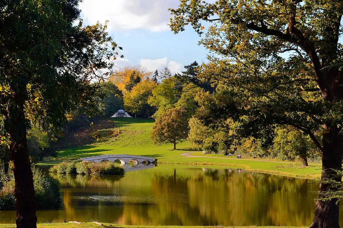 Painshill Park, view towards the Turkish Tent and bridge