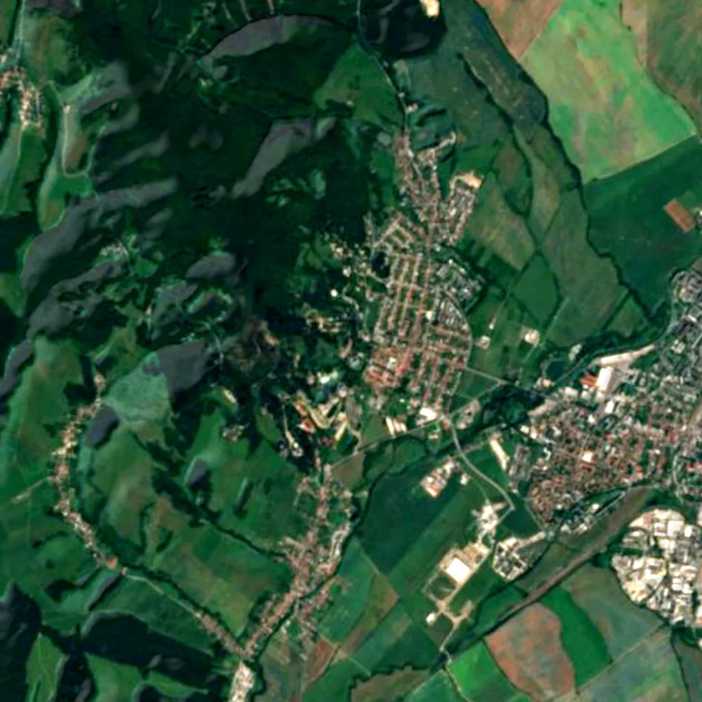 Tilia of King Matthias Corvinus in Bojnice seen from above (Sentinel-2)