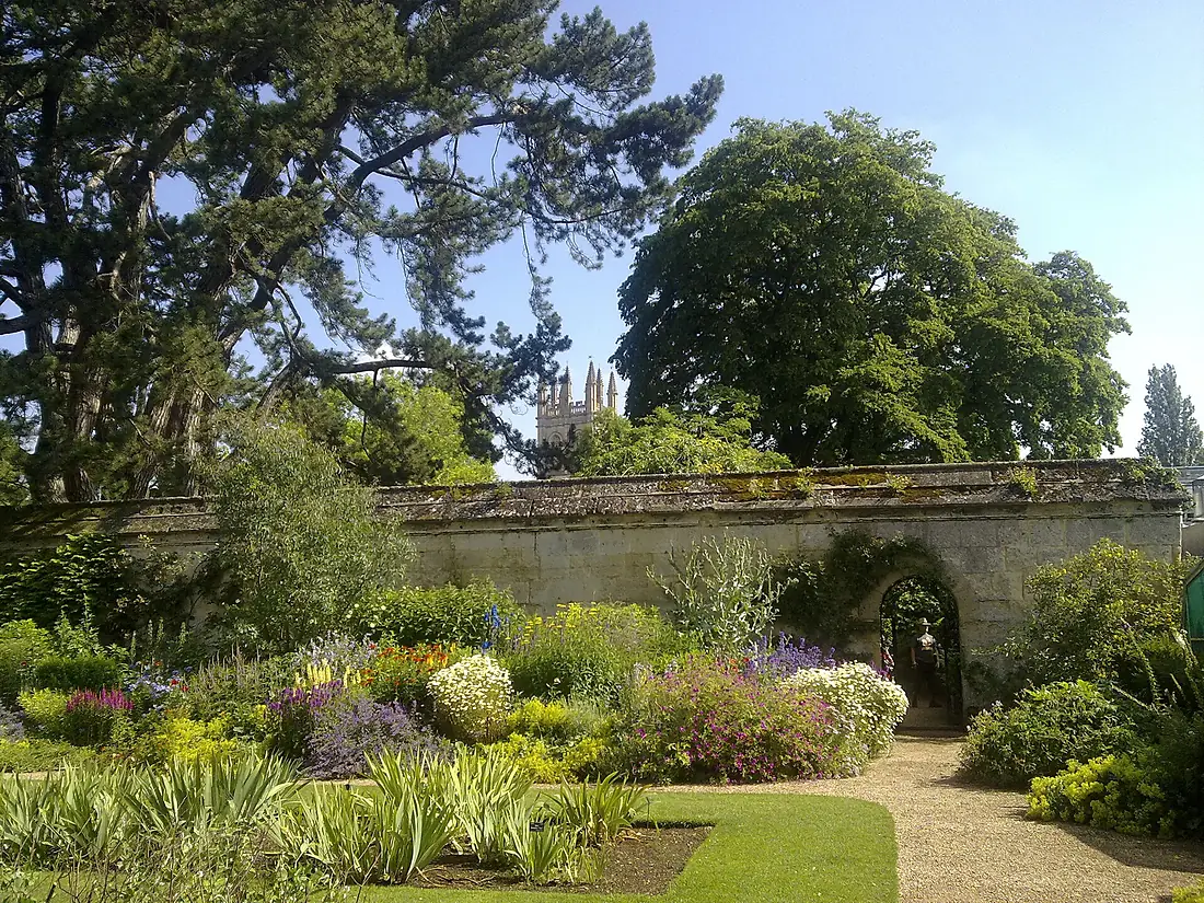 An obscured Magdalen Great Tower from the Botanic Gardens